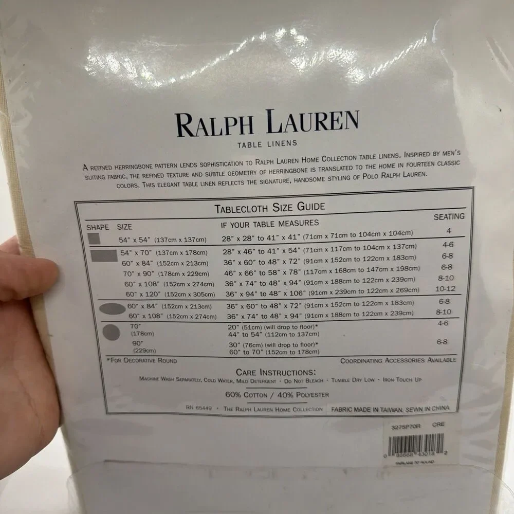 Ralph Lauren Table Linen Fairlane 70” Round- Brand New!